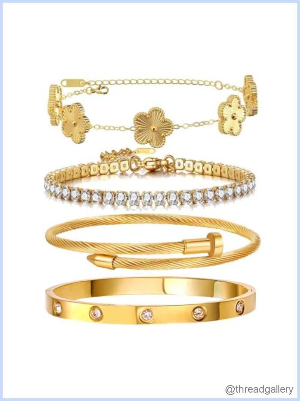 18K Gold Plated Women's Tennis Bracelet Stackable Set with Cubic Zirconia Bangle